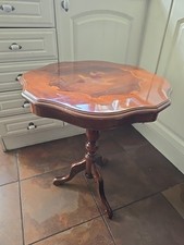 Vintage Italian Style Marquetry Inlaid Tripod Side Table Occasional Table 
