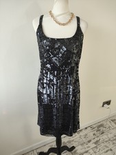Untold Women Black Navy Sequin Party Christmas Short Cami Dress Size 16
