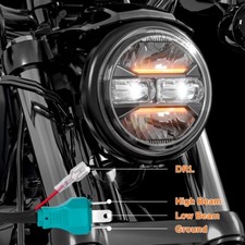 LED Headlight 5 3/4" Flame, 5.75 Inch For Harley Davidson E-Certified, Chrome