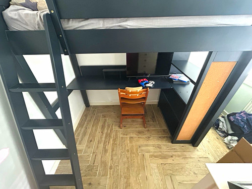 Black wooden single loft bed - loft,