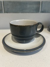 Denby Pottery Everyday Saville Grey Pattern Stackable Cup & Saucer in Stoneware