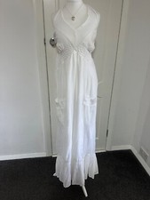 M&S LIMITED EDITION PURE COTTON WHITE Halterneck Maxi Tiered Hem Dress Size 16