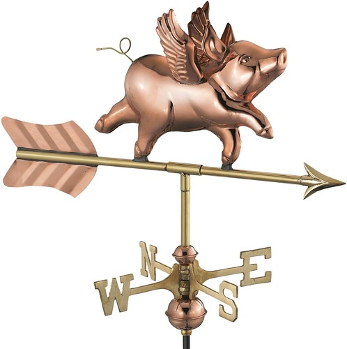 Flying pig copper weathervane - pig,