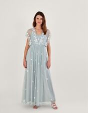 Monsoon RRP£175 Sophie embroidered maxi dress Size 14 Cape Tulle Mesh Long Blue