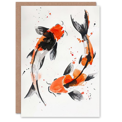 Greeting card two japanese koi - two,