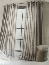 NEW Nordic Stripe 100% Cotton Eyelet Curtains Monochrome W 228 L 137cm 90x54”