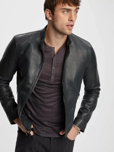 Men black leather jacket - men's,