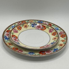 VINTAGE MELBA WARE SIDE PLATE + SAUCER - FLOWERS ON YELLOW BAND PATTERN