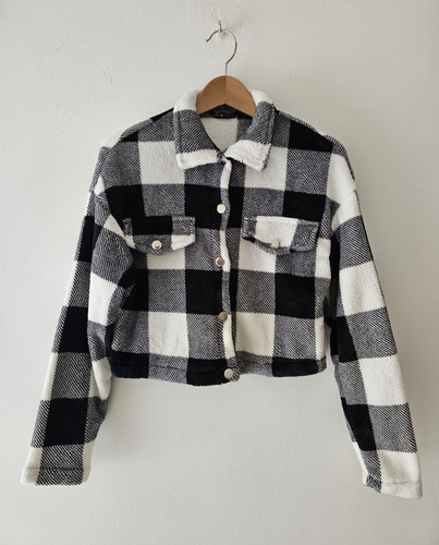 Shein black white check teddy - white,