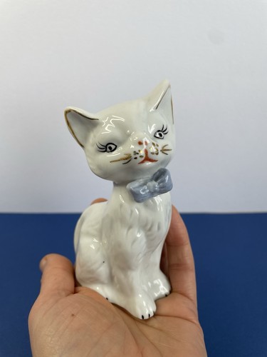 Vintage ceramic white cat with - ceramic,