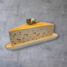 Cheese Shaped Cheese Dish with Mouse on top 10" Long Approx Please See Pictures