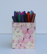 Handmade pink butterfly pen holder
