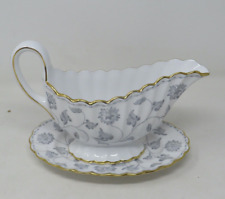 Spode Copeland Colonel Gray Gravy Boat with Separate Underplate Gold Trim