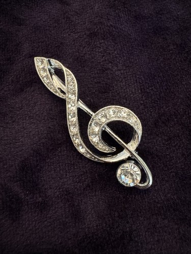 Treble clef brooch silver - clef,