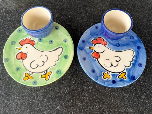 Pair hand painted chicken egg - painted,