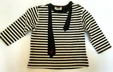 ELIANE ET LENA Baby Boy Cream & Black stripe long sleeve top with mock tie 6m
