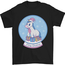 Christmas Unicorn Snow Globe Mens T-Shirt 100% Cotton