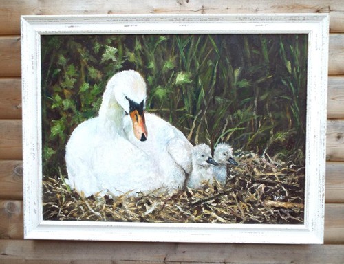 Swan and cygnets original - and,