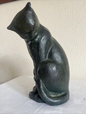Austin Productions Cat Sculpture Feline Study 1978 Heavy Green Vintage Statue