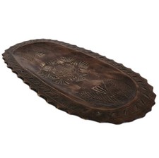 Antique Wooden Chip Carving Hand Carved Folk Art Floral Tray Platter 14x7"