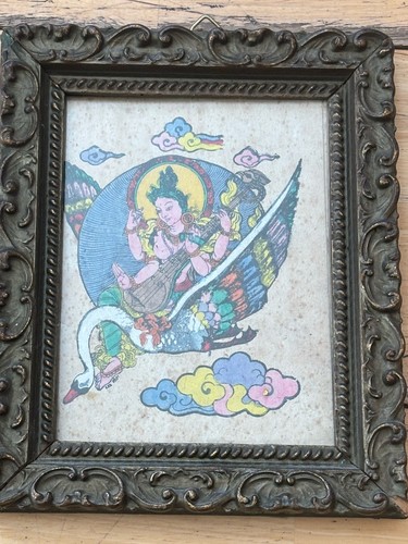 Vintage hand painted saraswati - hand-painted,
