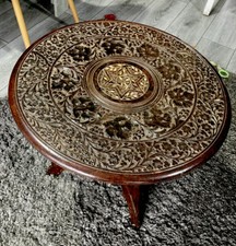 Vintage Indian Carved Inlaid wooden Side Table