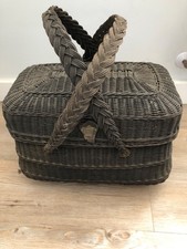 Antique French Fine Wicker Fishing Creel Anglers Kitchen Storage Basket 38cm