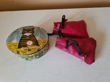 10 Dice In 2 Leather Bags And Paper Mache Trinket Box.
