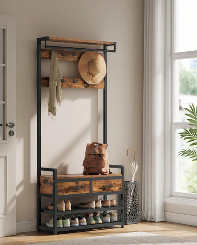 Hall tree with bench and - hall, shoe