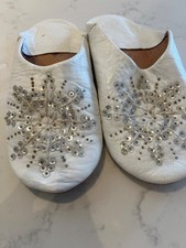 Original Leather Moroccan White Jewelled Slippers Ladies Size 6/7