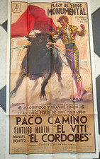 Vintage 38" X 21" Large Spanish Bull Fighting Poster - 70s - Reprint PACO CAMINO