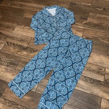 NWOT Liz Claiborne Women's M Pajama Set Blue Paisley Sleep Lounge Wear UU1029