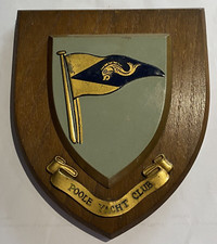 Vintage Poole Yacht Club Shield Wall Plaque Wooden Sailing Maritime Crest Logo