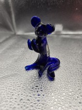 Vintage Pilgrim Glass Mouse Figurine Blue Long Tail Handmade USA Hand Blown 3”