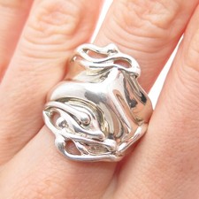HAGIT GORALI 925 Sterling Silver Vintage Ornate Swirl Modernist Ring Size 10.25