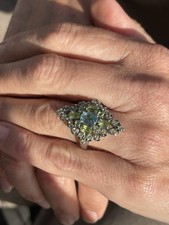 Silver large Peridot & blue Zircon large cluster ring 6 Grams 925