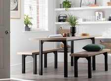 Habitat Zayn Wood Effect Dining Table & 2 Natural Benches | Kitchen Dining Set