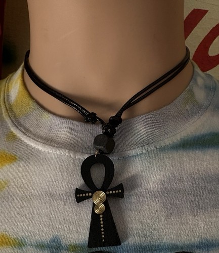Ankh amulet pendant black cord - amulet,