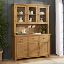 Cotswold Rustic Smoked Oak Large Glazed Dresser Sideboard - Storage Furniture