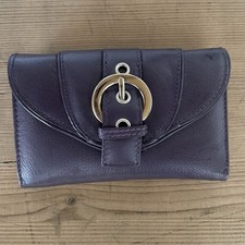 Purple Leather Bi Fold Purse Buckle Coin Wallet