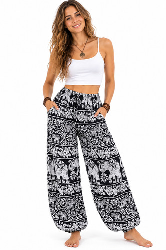 Womens black white elephant - black,