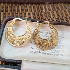 Qvc 925 Sterling Silver Hoop Earrings, Floral Hoops, Gold Overlay 