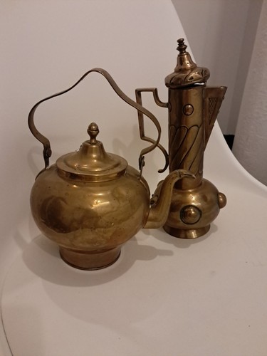Vintage brass kettle and - brass,