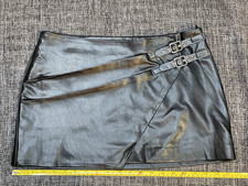 ZARA Faux Leather Black Side Buckle MOTO Mini Skirt Size M ?