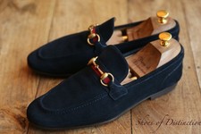 Gucci Navy Blue Suede Brass Bit Shoes Loafers Mens UK 7 US 8 EU 41