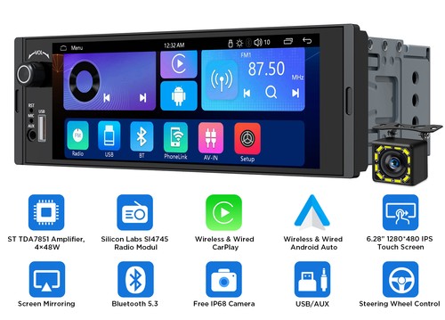 Single din android auto stereo - din,