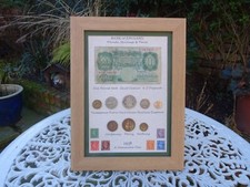 87th Birthday 1938, Britannia £1 note, 8 coin and Stamps Framed set, unique gift
