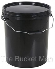 8 x 25 Ltr Litre Black Plastic Bucket Container w Lid and Metal Handle FoodSafe