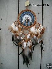 NEW HANDMADE DREAM CATCHER WITH NATIVE INDIAN PAINTING ON LEATHER / dcpaint17h
