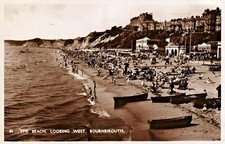 Dorset Postcard  Bournemouth  1932 Real Photograph  The Beach View  Looking West